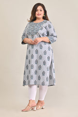 Plus Size Grey Cotton Print Straight Kurta-575