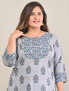 Plus Size Grey Cotton Print Straight Kurta-575