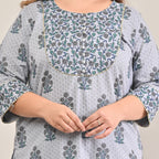 Plus Size Grey Cotton Print Straight Kurta-575