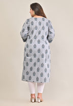 Plus Size Grey Cotton Print Straight Kurta-575
