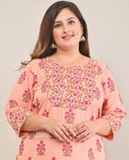 Plus Size Peach Cotton Printed Straight Kurta-575