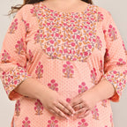 Plus Size Peach Cotton Printed Straight Kurta-575