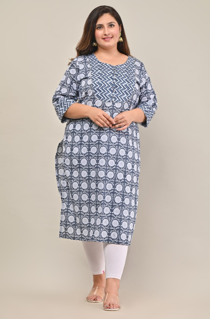 Plus Size Grey Cotton Print Straight Kurta-576 Main image