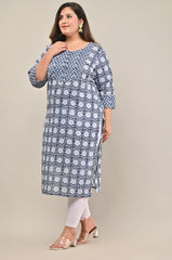 Plus Size Grey Cotton Print Straight Kurta-576