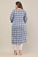 Plus Size Grey Cotton Print Straight Kurta-576