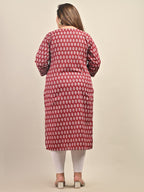 Plus Size Maroon Cotton Floral Print Straight Kurta-585