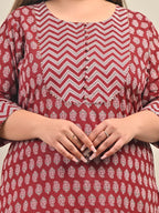 Plus Size Maroon Cotton Floral Print Straight Kurta-585
