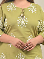 Plus Size Green Cotton Floral Print Straight Kurta-588