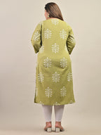 Plus Size Green Cotton Floral Print Straight Kurta-588