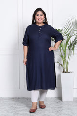 Plus Size Blue Cotton Blend Straight Kurta-621