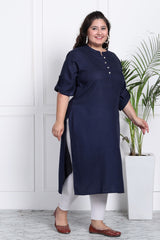 Plus Size Blue Cotton Blend Straight Kurta-621