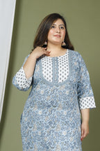 Plus Size Blue Cotton Block Print Straight Kurta-632