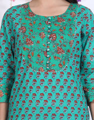 Turquoise Cotton Printed Straight Kurta-641