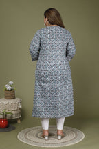 Grey Plus Size Cotton Floral Print Straight Kurta-648