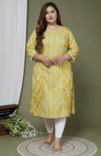 Plus Size Yellow Cotton Floral Print Kurta-659