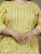 Plus Size Yellow Cotton Floral Print Kurta-659