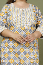 Plus Size Grey Cotton Floral Print Straight Kurta-662