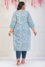 Plus Size White Cotton Floral Print Straight Kurta-700