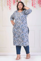 Plus Size Grey Cotton Floral Print Straight Kurta-701