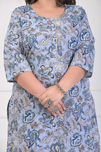 Plus Size Grey Cotton Floral Print Straight Kurta-701