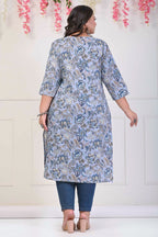 Plus Size Grey Cotton Floral Print Straight Kurta-701