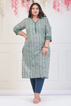 Plus Size Green Cotton Printed Straight Kurta-702