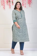 Plus Size Green Cotton Printed Straight Kurta-702