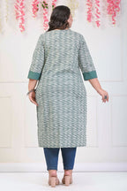 Plus Size Green Cotton Printed Straight Kurta-702