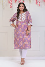 Plus Size Purple Cotton Floral Print Straight Kurta-703