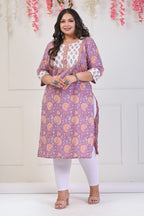 Plus Size Purple Cotton Floral Print Straight Kurta-703