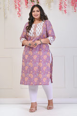 Plus Size Purple Cotton Floral Print Straight Kurta-703