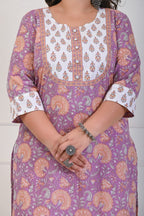 Plus Size Purple Cotton Floral Print Straight Kurta-703
