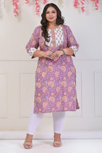 Plus Size Purple Cotton Floral Print Straight Kurta-703