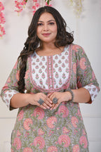 Plus Size Grey Cotton Floral Print Straight Kurta-704