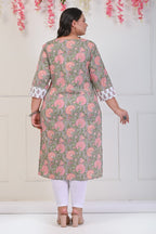 Plus Size Grey Cotton Floral Print Straight Kurta-704