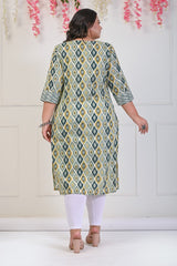 Plus Size Green Cotton Floral Print Straight Kurta-706