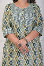 Plus Size Green Cotton Floral Print Straight Kurta-706