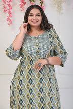 Plus Size Green Cotton Floral Print Straight Kurta-706