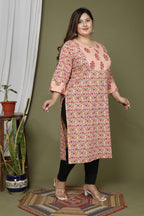 Plus Size Peach Cotton Printed Straight Kurta-708