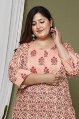 Plus Size Peach Cotton Printed Straight Kurta-708