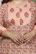 Plus Size Peach Cotton Printed Straight Kurta-708