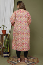 Plus Size Peach Cotton Printed Straight Kurta-708