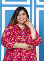 Plus Size Pink Cotton Floral Print Co-ord Set -1200007