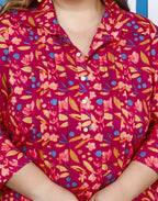 Plus Size Pink Cotton Floral Print Co-ord Set -1200007