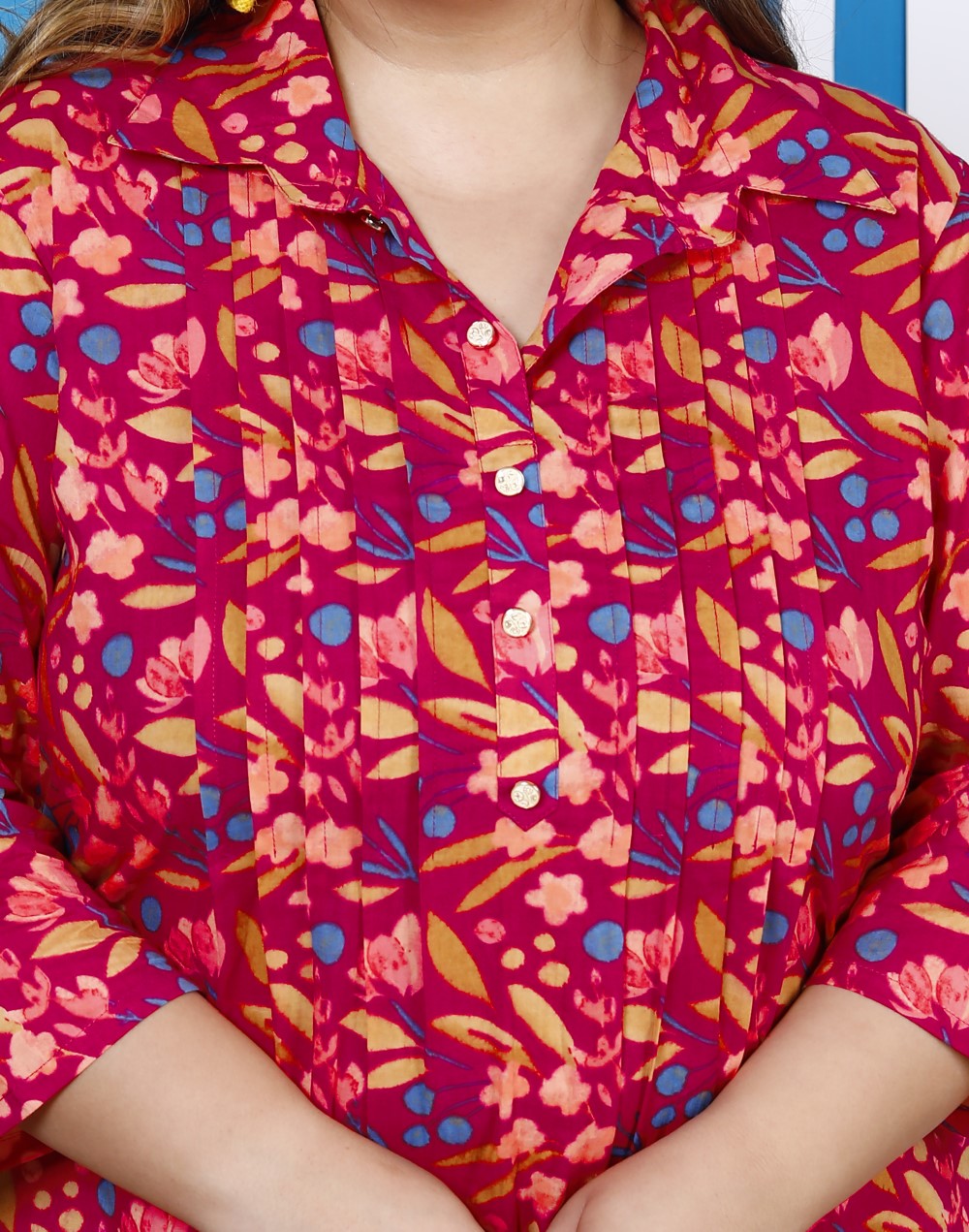 Plus Size Pink Cotton Floral Print Co-ord Set -1200007