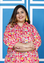 Plus Size Pink Cotton Floral Print Co-ord Set -1200008