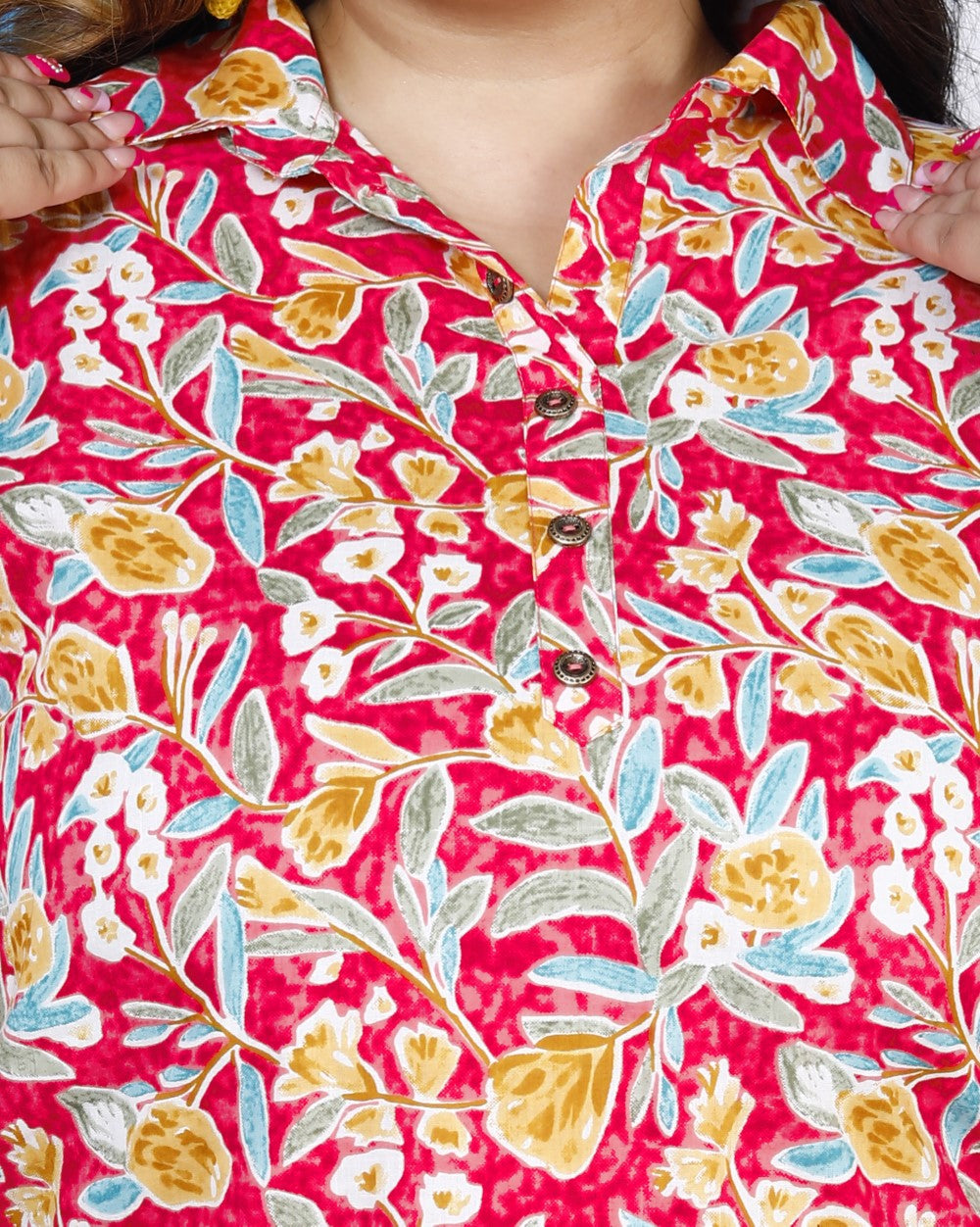 Plus Size Pink Cotton Floral Print Co-ord Set -1200008