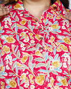 Plus Size Pink Cotton Floral Print Co-ord Set -1200008