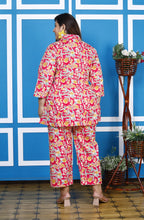 Plus Size Pink Cotton Floral Print Co-ord Set -1200008