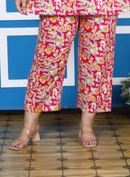 Plus Size Pink Cotton Floral Print Co-ord Set -1200008